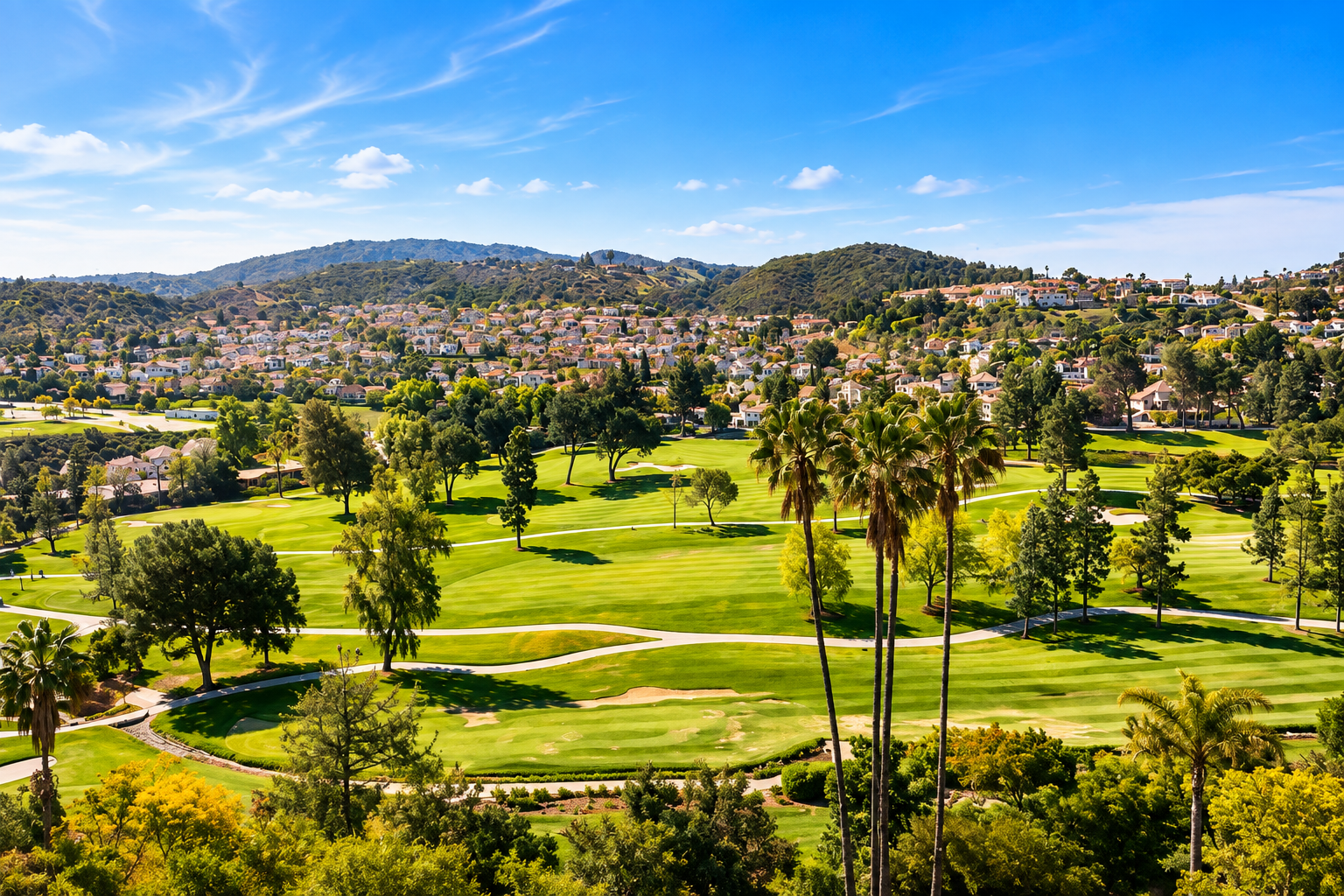 Calabasas-inspired hillside golf and residential landscape