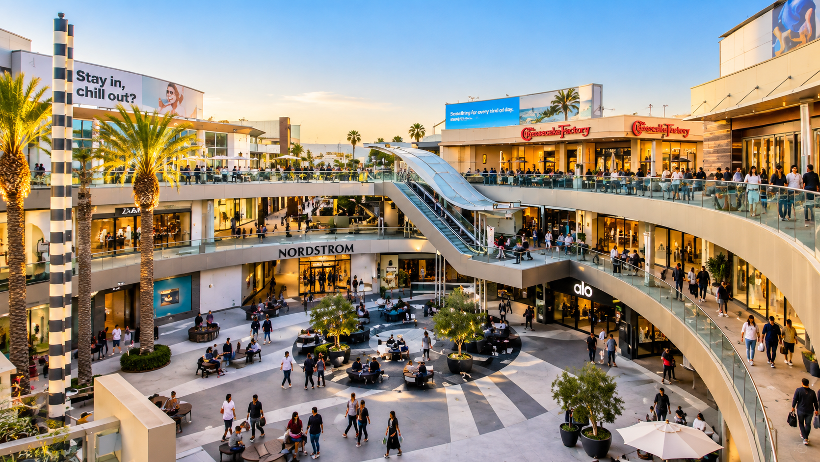 Santa Monica-inspired palm-lined city boulevard near the Pacific